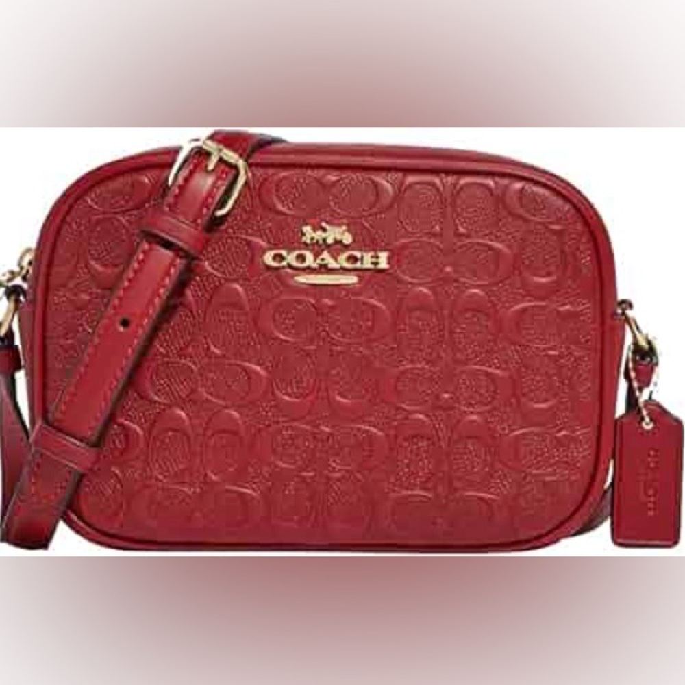 Coach MINI CAMERA BAG IN SIGNATURE LEATHER - Cherry NWT - Picture 2 of 16